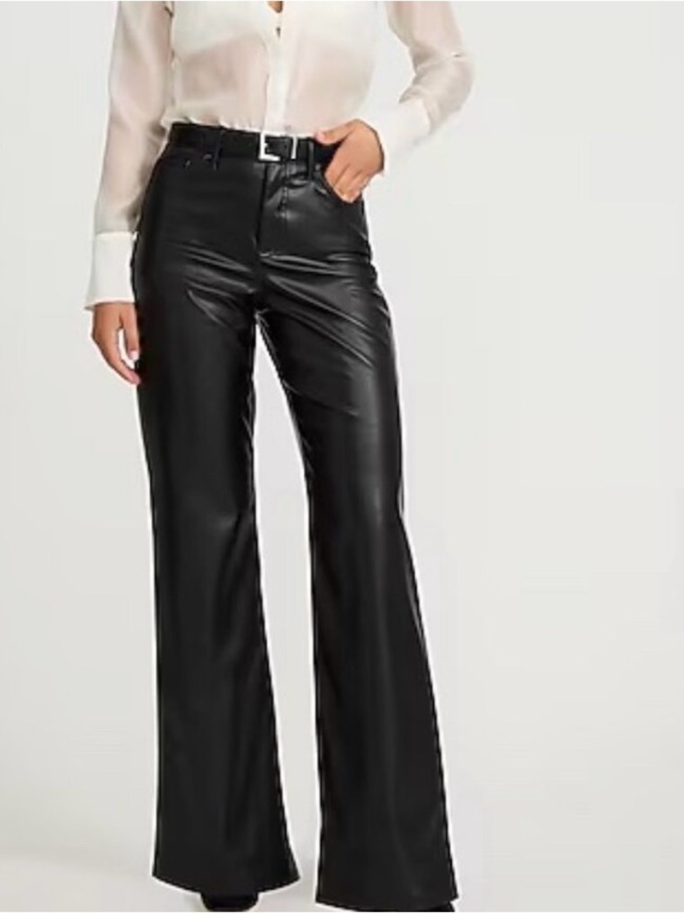 Express - High Waisted Black Faux Leather Wide-Leg Pants size 4 Long NWT